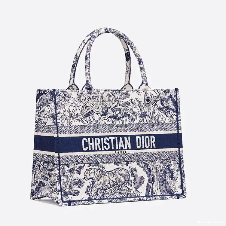 Cheap Tote Book Jouy Canvas Toile De Blue Motif Dior 0324 Hot Sale